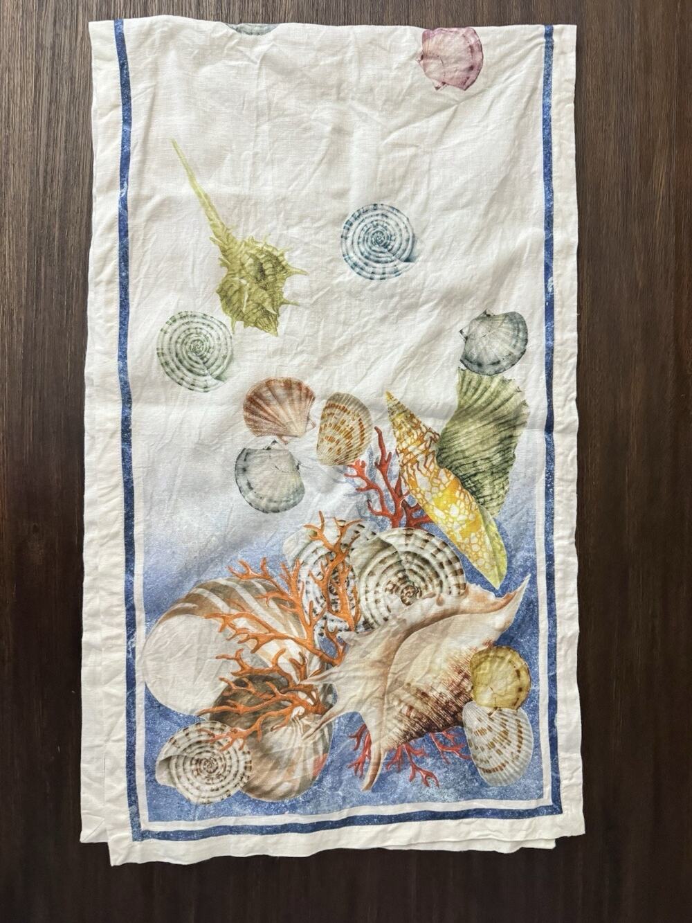 Tessitura Toscana Telerie Runner 100% Linen Tablecloth Italy Coastal Shell Print